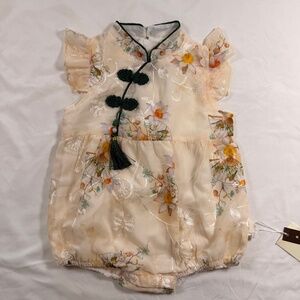 Baby Girl Chinese Cheongsam Romper Qipao Dress Floral Embroidery 3-6m